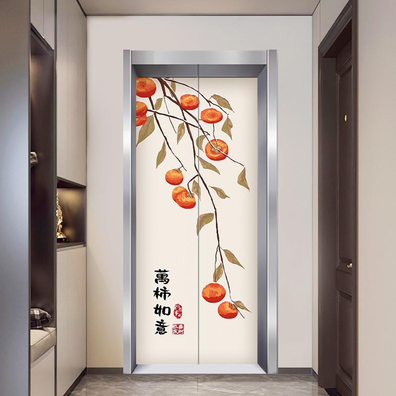 电梯门装饰贴纸一梯一户中式国风创意暖居房门改造翻新简约玄关画 - 图1