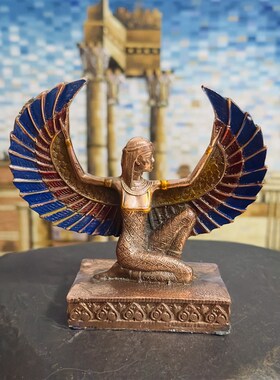 现货埃及卢克索九柱神鎏金款展翅女神伊西斯雕像 爱情事业丰收