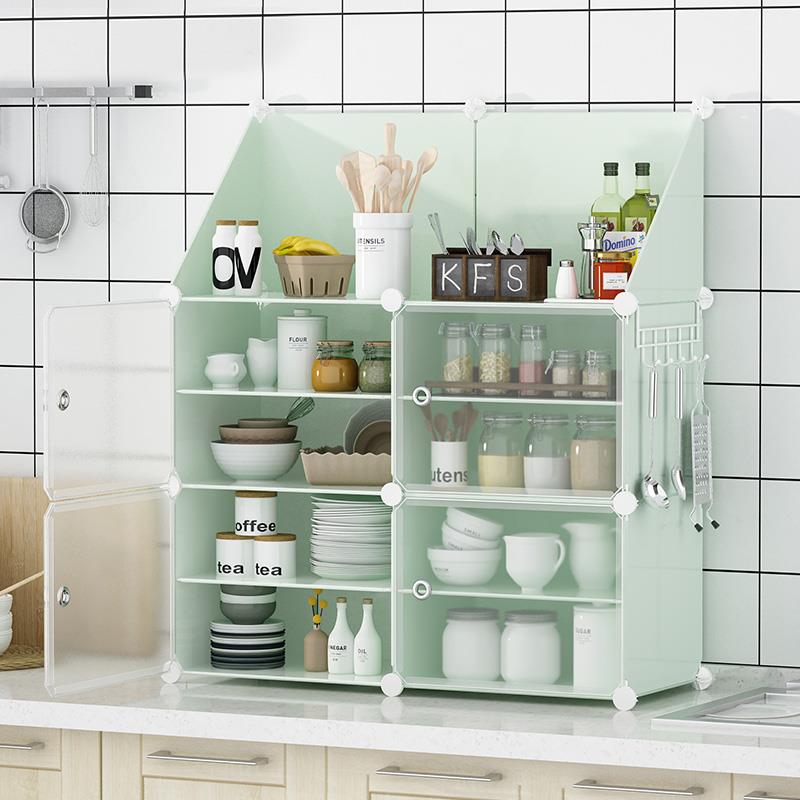 收纳柜厨房碗筷碗碟夹缝塑料简易组装置物架收纳柜经济型餐边柜子 - 图2
