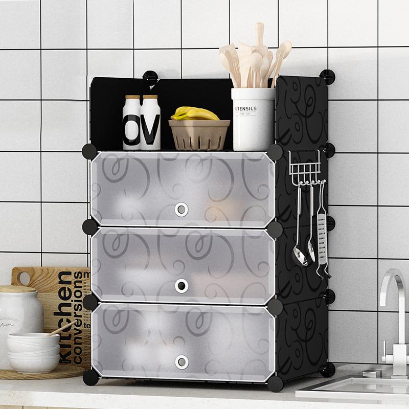 收纳柜厨房碗筷碗碟夹缝塑料简易组装置物架收纳柜经济型餐边柜子 - 图1