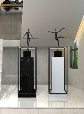 售楼处摆件酒店大堂大型落地雕塑石墩摆台大理石底座带灯展示柜