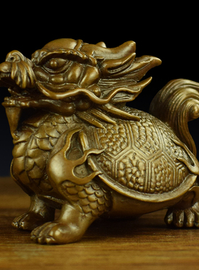 铜制龙龟a镇宅招财摆件 手工黄铜实心文玩饰品 中式风格桌面工艺
