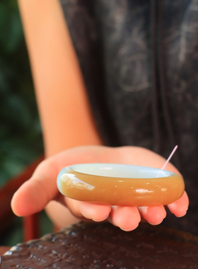 新疆和田玉糖白玉手镯籽料平安镯