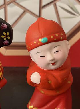 泥人张《和和美美》天津地方特色手工艺品礼品摆件对偶情侣彩塑