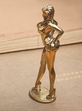 创意纯黄铜美女女孩小摆件肤白貌美大长腿身材模特性感小礼物