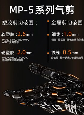 威耐尔VERLR圆形自动化气动剪刀MP-5工业级强力型塑料水口材剪钳