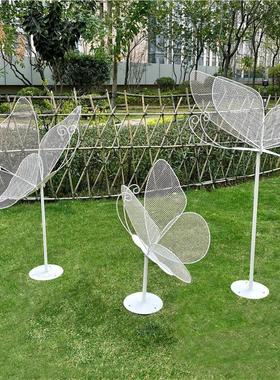 不锈钢镂空蝴蝶雕塑别墅庭院公园林草坪铁艺发光景区景观装饰摆件