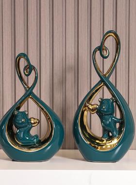 创饰纪高级感酒柜装饰品摆件轻奢高档家居客厅电视柜陶瓷熊工艺品