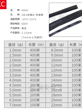 包邮厂价直销黑色热缩管热缩套管环保阻燃等级V0 1mm-22mm