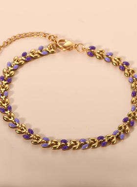 女式新款手链金色滴油橄榄叶子不