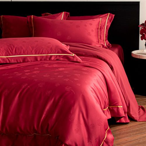 高档浪漫玫瑰提花结婚四件套婚庆红色被套床单陪嫁新婚房喜被床品 - 图2