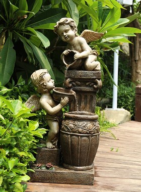 欧式天使喷泉景观流水室外摆件 花园招财庭院院子落地.造景装饰品