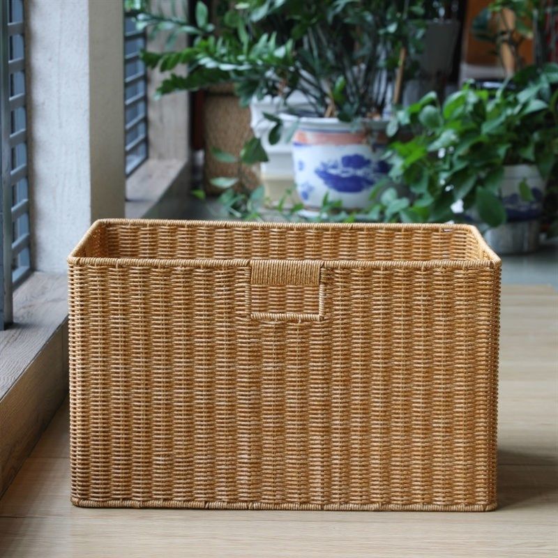 草编收纳筐仿藤编织篮格子柜橱柜箱子杂物零食收纳筐储物盒整理箱,淘宝优惠券,粉丝福利购,淘宝优惠卷