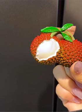 荔枝冰箱贴厨房创意磁吸装饰摆件可爱水果3D立体造型吸铁石留言贴