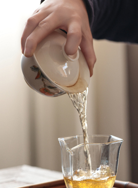 中国风单个大号柿子三才盖碗茶杯防烫陶瓷客厅家用功夫茶具敬茶碗