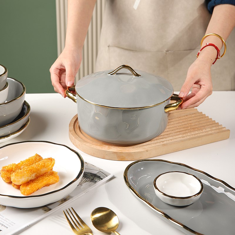 舍里碗碟套装家用创意轻奢金边陶瓷餐具欧式饭碗盘子组合餐具套装 - 图2