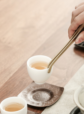 黄铜茶杯夹子功夫茶具配件黑檀木茶夹子纯铜单个防滑茶防烫镊子