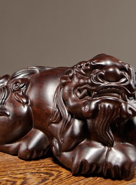 黑檀实木质雕刻貔貅摆件大号一对皮丘红木家居客厅玄关装饰工艺品