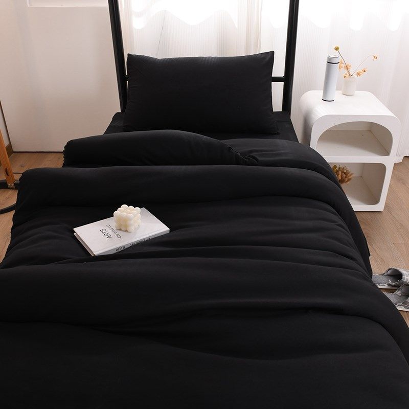 纯色黑色四件套简约床上用品被套床单人男生大学生宿舍被罩三件套,淘宝优惠券,粉丝福利购,淘宝优惠卷