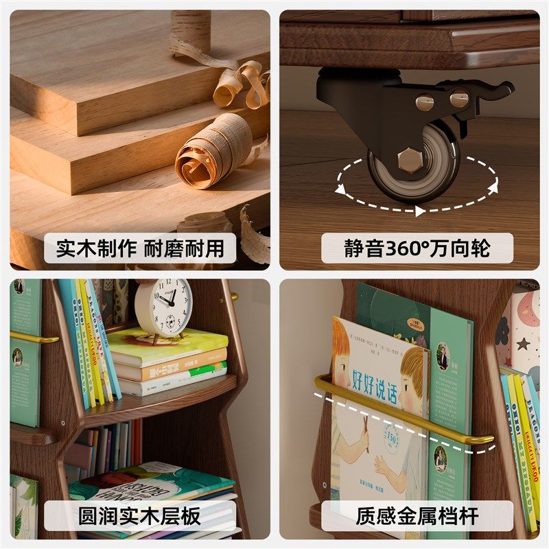 儿童旋转书架实木书柜储物柜一体绘本架子可移动收纳落地不占空间,淘宝优惠券,粉丝福利购,淘宝优惠卷