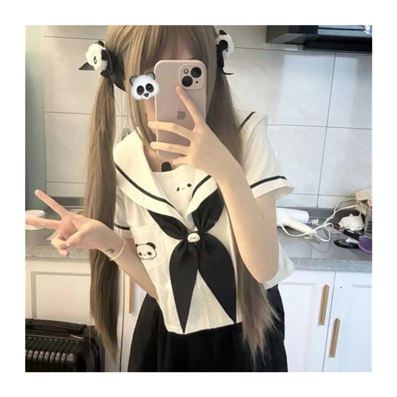 熊柴呼呼jk制服上衣高腰水手服套装可爱软妹日系百褶裙两件套夏季 - 图3