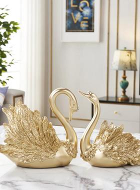欧式轻奢客厅摆件高级感 情侣黑天鹅装饰工艺品 家居饰品结婚礼物