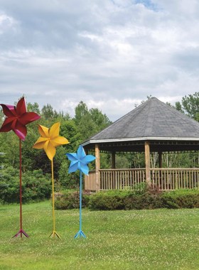 不锈钢铁艺户外简约大风车落地摆件园林景观游乐园售楼部雕塑装饰