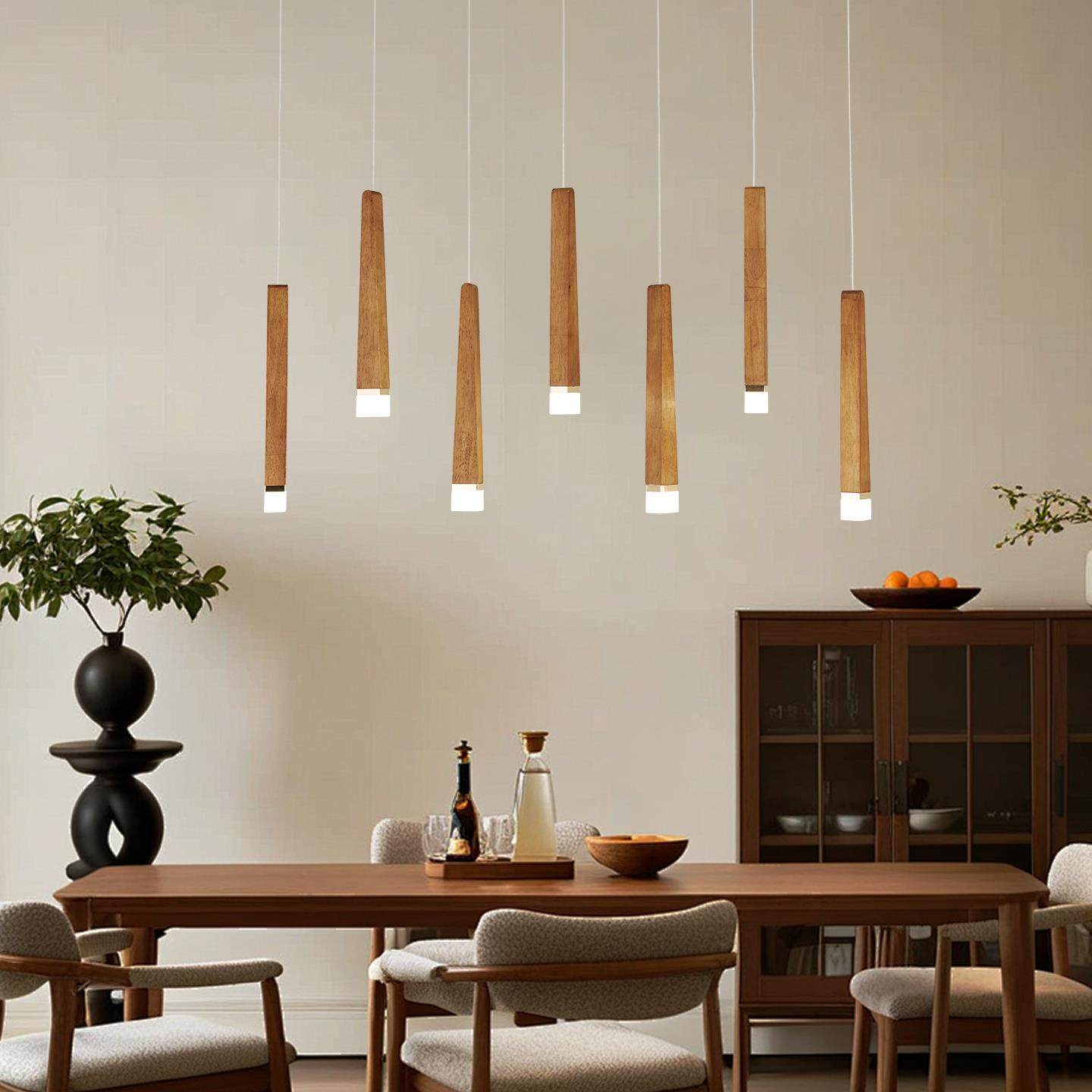 2025新款实木设计师款民宿茶室原木风可定制长条客厅精致餐厅吊灯 - 图0
