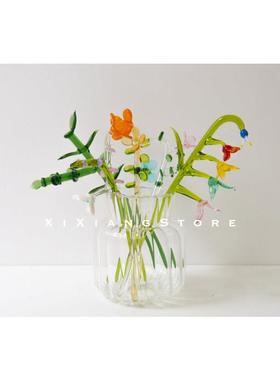 「西巷」多头手工玻璃小花琉璃花束日本出口仿真花艺清新装饰摆件