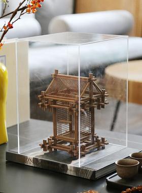 新中式木质建筑琉璃狮子组合摆件样板间书房茶几茶桌宋代软装饰品