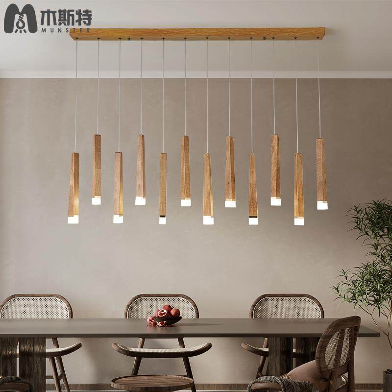 2025新款实木设计师款民宿茶室原木风可定制长条客厅精致餐厅吊灯 - 图2