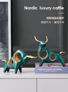 简约现代招财牛摆件玄关客厅书柜办公室桌面陈列家居红酒架装饰品