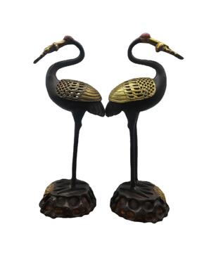 仿古做旧 鎏金铜仙鹤香炉摆件 铜器 工艺品礼品 家居摆件