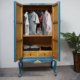 Chinese antique antique vintage solid wood painted gold wardrobe bedroom storage high cabinet household wardrobe small apartment