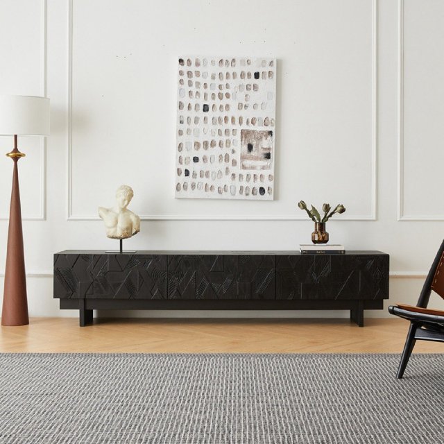 Nordic solid wood TV cabinet black solid wood carving retro living room home TV cabinet audio-visual cabinet storage cabinet