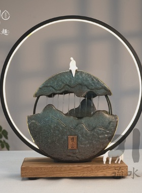 流水趣乔迁开??业送礼客厅办公室桌面假山加湿器循环水帘家居摆饰