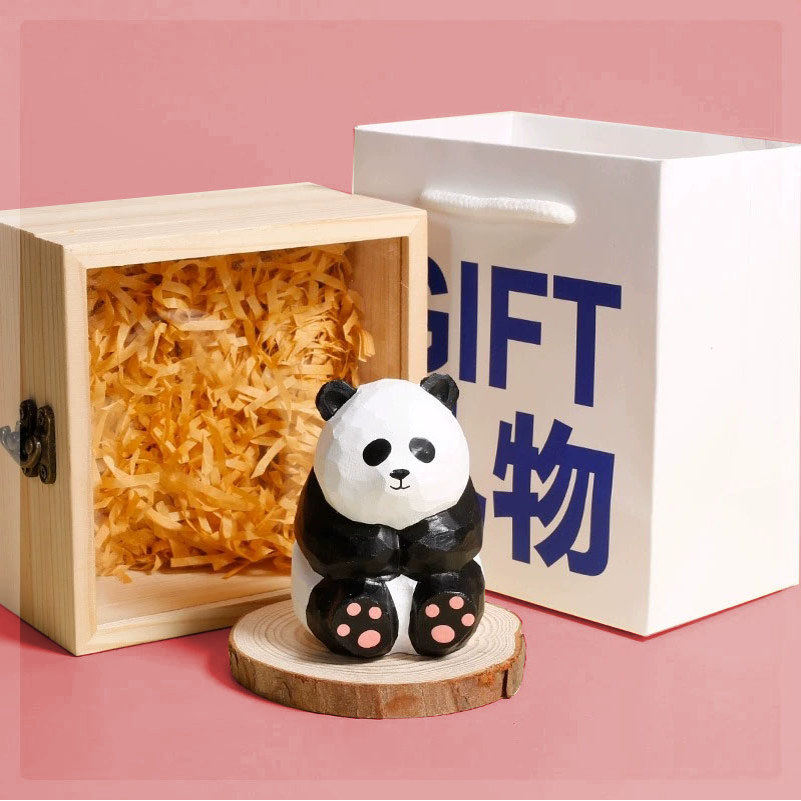 熊猫木雕摆件纯实木手工雕刻大熊猫桌面摆件可爱花花装饰木质装饰,淘宝优惠券,粉丝福利购,淘宝优惠卷
