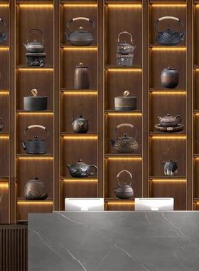 新中式茶室柜博古架茶道茶壶茶叶罐摆件样板间创意家居软装工艺品