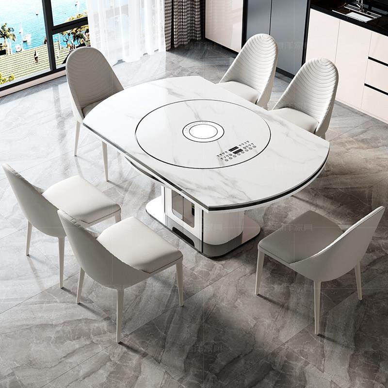 国补2025新款轻奢多功能餐桌椅组合家用现代岩板可变圆桌暖菜转盘,淘宝优惠券,粉丝福利购,淘宝优惠卷