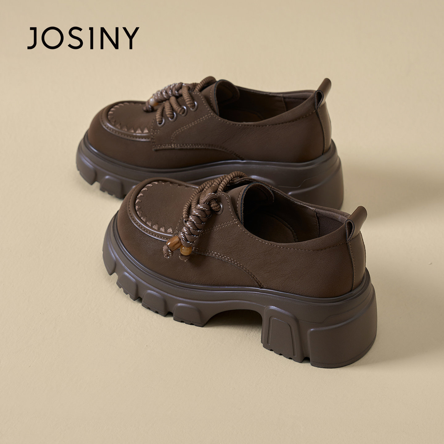 卓诗尼英伦加厚底显高深口系带单鞋女2026春季新款高跟乐福鞋女鞋,淘宝优惠券,粉丝福利购,淘宝优惠卷