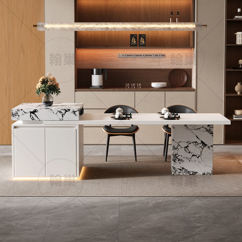 岩板岛台餐桌一体家用可伸缩意式极简高端别墅多功能厨房中导台桌,淘宝优惠券,粉丝福利购,淘宝优惠卷