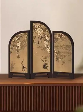 中古风茶台茶桌屏风装饰摆饰精品氛围客厅桌面入户玄关电视柜摆画