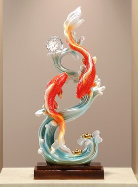 年年有余锦锂鱼入户玄关客厅电视柜壁龛竖高大招财乔迁装饰品