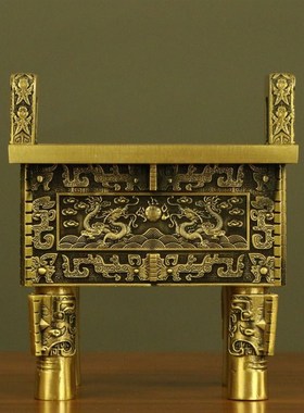 纯黄铜鼎四方鼎财富宝鼎盛千秋办公室店铺业客厅家用装饰品