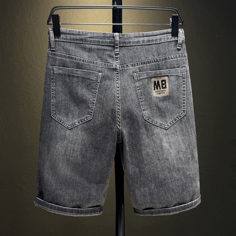 牛仔短裤男士夏季薄款宽松中裤直筒休闲潮牌裤子男弹力五分裤潮牌 - 图1