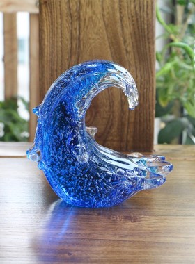 纯手工摆件淄博琉璃风生水起海浪客厅书房装饰抽象工艺品家居饰品