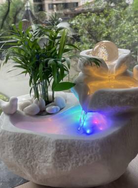 假山流水加湿净化盆景桌面喷泉店铺居家办公桌转运球流金聚宝水景