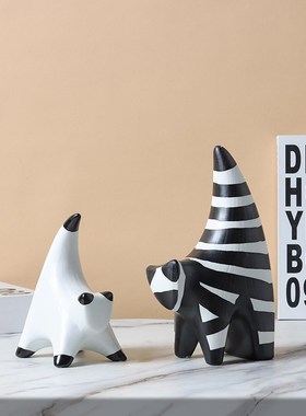 现黑白异形抽象小猫陶瓷软装饰品创意陶瓷样板间