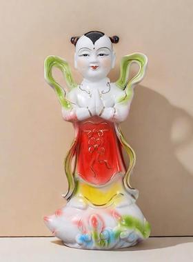 陶瓷金童玉女佛像童男童女神像家用观音善财童子龙女摆件