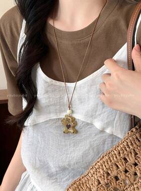 卡通果冻爱心小熊吊坠项链女夏季新款挂脖链小众设计编绳配饰